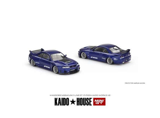 Preorder - November 2023 -  1/64 Kaido House Nissan Skyline GT-R (R33) Kaido Works V2, metallic blue