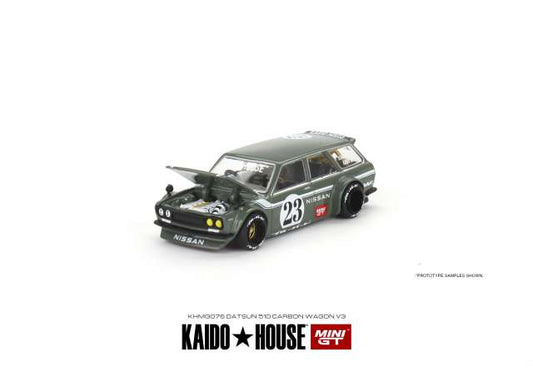 Preorder - November 2023 -  1/64 Kaido House Datsun Kaido Wagon 510 Carbon Fiber V3, green