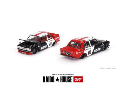 Preorder April 2024 - 1/64 Datsun Street 510 Racing V1 *Kaido House*, black/white/red