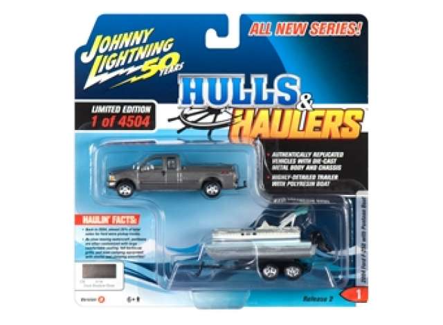 1/64 2004 Ford F-250 Truck with Pontoon Boat, dark shadow grey