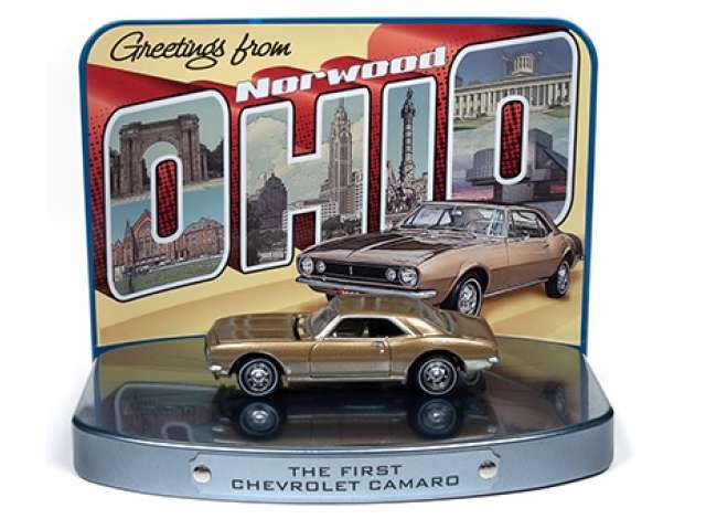 1/64 Greetings from Norwood Birth Place of the Camaro with 1967 Chevy Camaro, gold