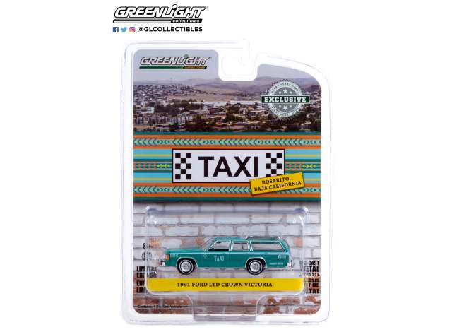 1/64 1991 Ford LTD Crown Victoria Wagon Rosarito, Baja California, Mexico Taxi, teal with white stripes