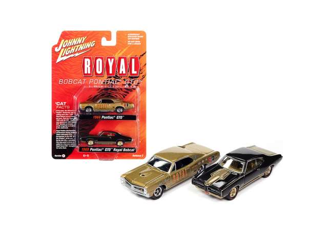 1/64 1966 Pontiac GTO, tiger gold poly & ROYAL Race Graphics & 1969 Pontiac GTO Royal Bobcat. espresso brown & tiger gold poly