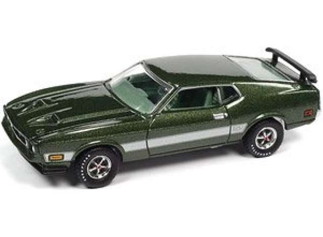 1973 Ford Mustang Mach 1, ivy gloss poly with silver Side Stripes