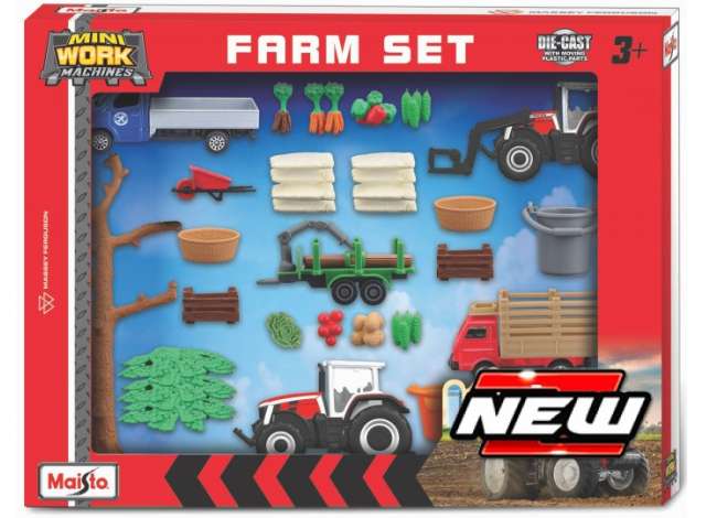 Preorder - Q2 2023 - 1/64 3inch Massey Ferguson Mini Work Machines Super Farm Playset, various