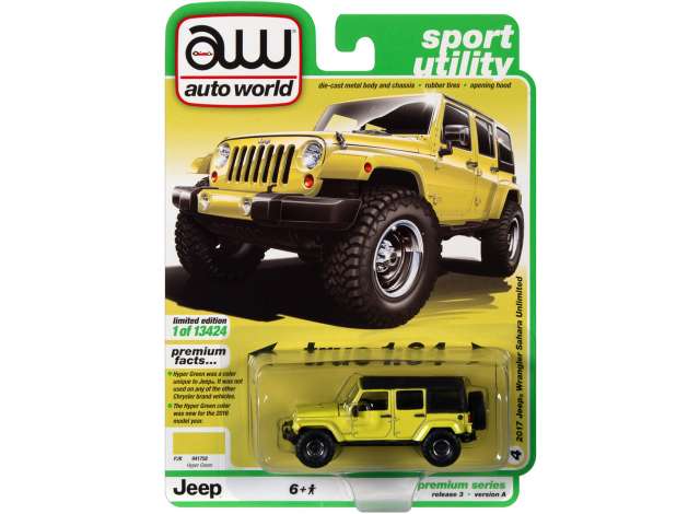 1/64 2017 Jeep Wrangler Sahara Unlimited, hyper green & off road wheels