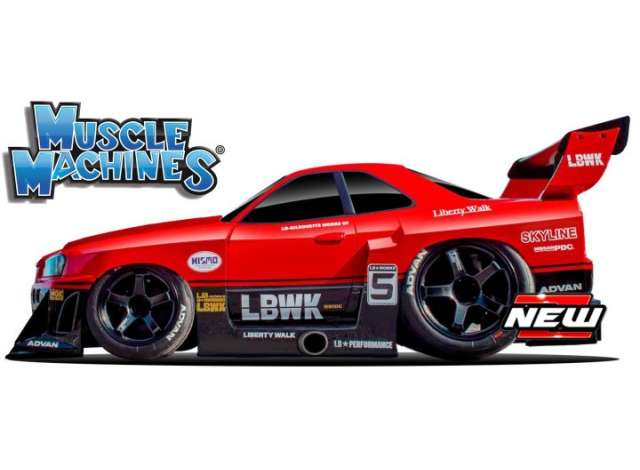Preorder - Q2 2023 - 1/64 1999 Nissan Skyline GT-R R34 Liberty Walk *Muscle Machines*, red/black