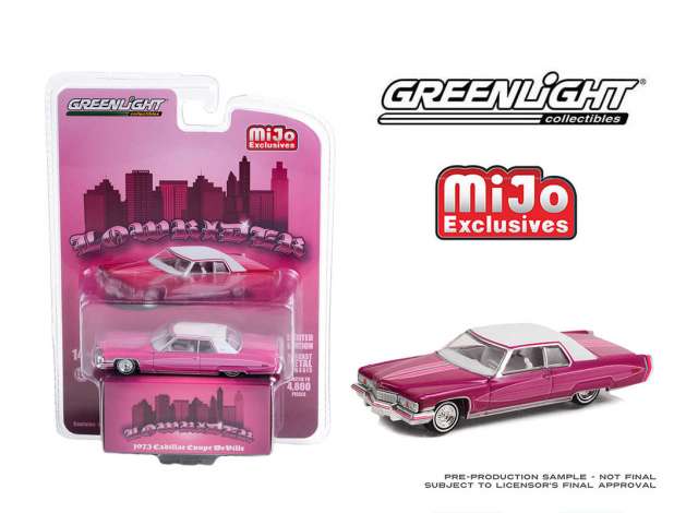 1/64 1973 Cadillac Coupe DeVille Lowrider, purple with white roof