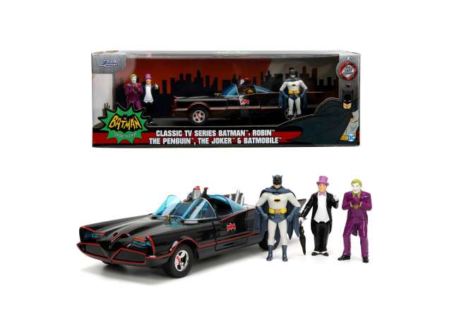 1/24 1966 Classic Batmobile Deluxe with Robin, The Pinguin, The Joker figures , black