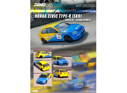 Preorder - August 2023 - 1/64 Honda Civic Type-R EK9 *Spoon Sports*, yellow/blue