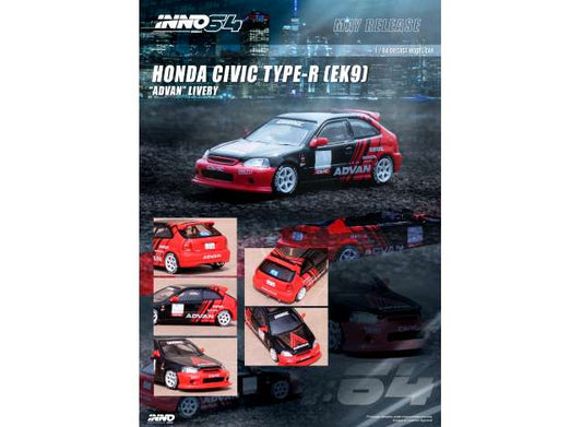Preorder - August 2023 - 1/64 Honda Civic Type-R EK9 *Advan*, red/black