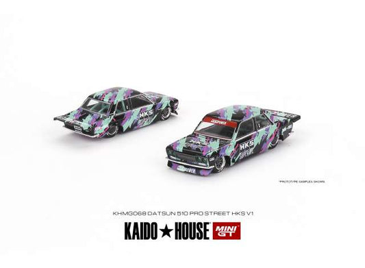 Preorder - September 2023 - 1/64 Kaido House Datsun 510 Pro Street HKS V1, black/green/purple