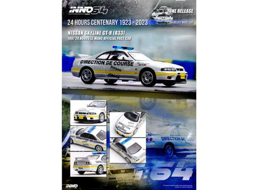 Preorder - August 2023 - 1/64 1997 Nissan Skyline GT-R (R33) 24 Hours Le Mans Offical Pace Car, silver/yellow