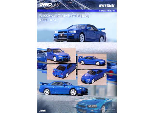 Preorder - August 2023 - 1/64 Nissan Skyline GT-R (R34) V-Spec II Nur, bayside blue