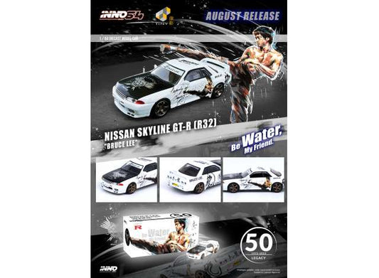 Preorder - August - 1/64 Nissan Skyline GTS-R R32 *Bruce Lee 50th Anniversary*, white/black