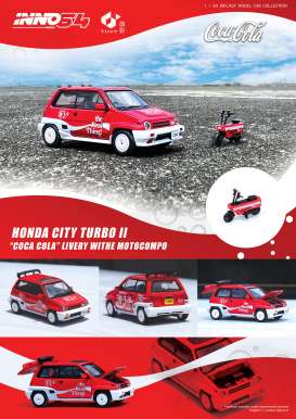 Preorder - September - 1/64 Honda City Turbo II *Coca Cola* Livery with Motocompo, red/white