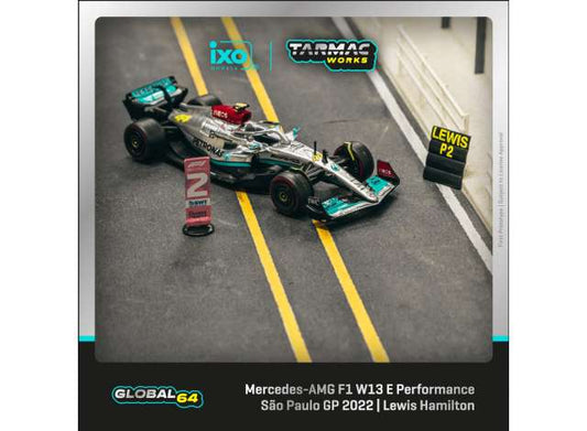 Preorder - January 2024 - 1/64 2022 Mercedes AMG F1 W13 EQ Performance #44 Lewis Hamilton Sao Grand Prix, silver/turquoise