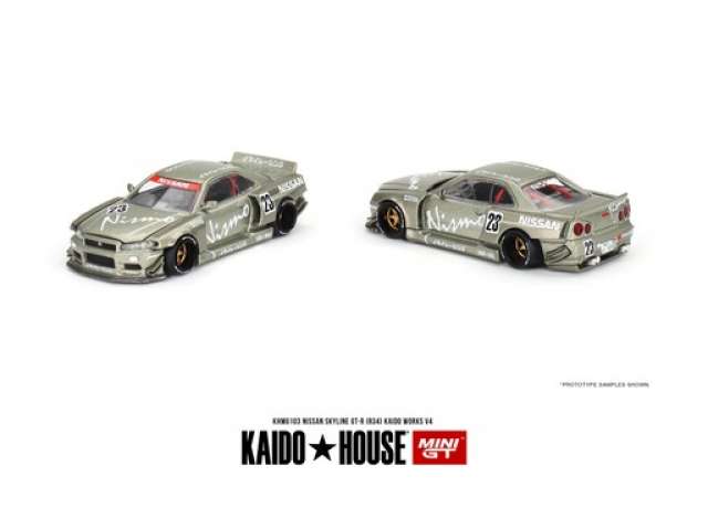 Preorder April 2024 - 1/64 Nissan Skyline GT-R (R34) V4 *Kaido Works*, silver