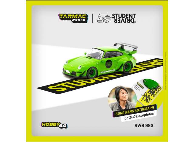 Preorder April 2024 -1/64 Porsche RWB 993 *Rough Rhythm Fuel Fest Student Driver*, green