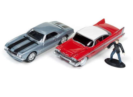 1/64 1958 Plymouth Fury Christine (Arnie Cunningham's) + 1967 Chevrolet Camaro (Buddy Repperton's) *Christine*, red/white/silver/black