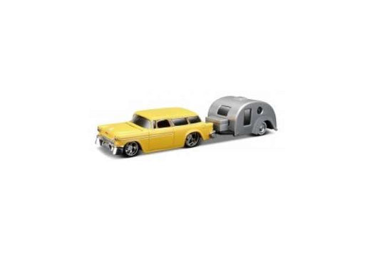 Preorder Q2 - 1/64 1955 Chevrolet Nomad Traveler Trailer Tow&Go, yellow/grey