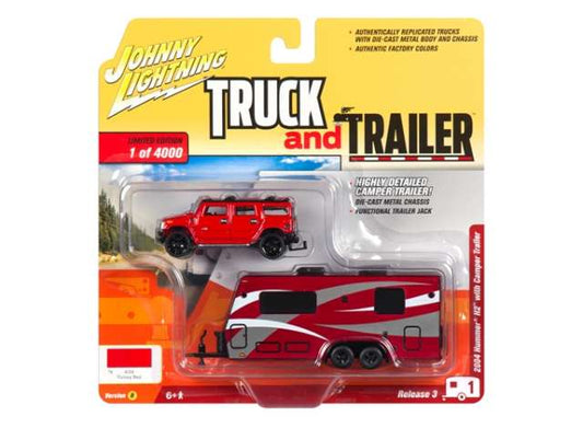 1/64 2004 Hummer H2 with Camper Trailer, red