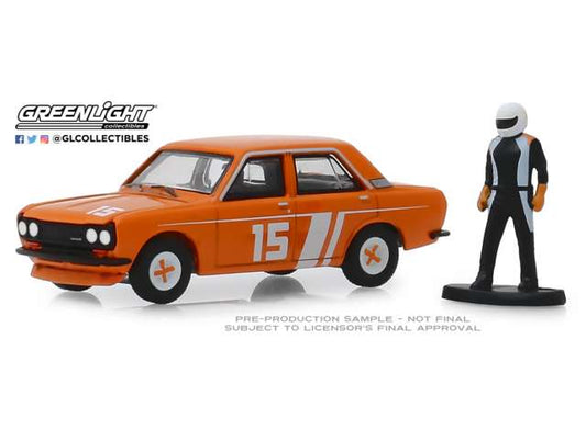 1/64 1970 Datsun 510 4-Door Sedan with Race Car Driver *The Hobby Shop Series 7*, orange
