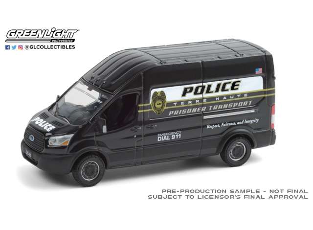 1/64 2020 Ford Transit LWB High Roof Terre Haute Indiana Police Prisoner Transport,