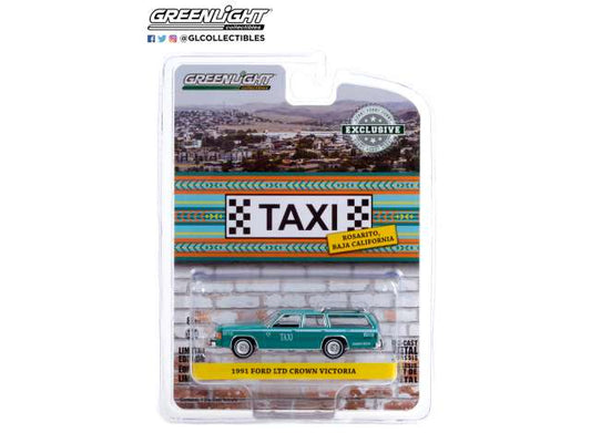 1/64 1991 Ford LTD Crown Victoria Wagon Rosarito, Baja California, Mexico Taxi, teal with white stripes