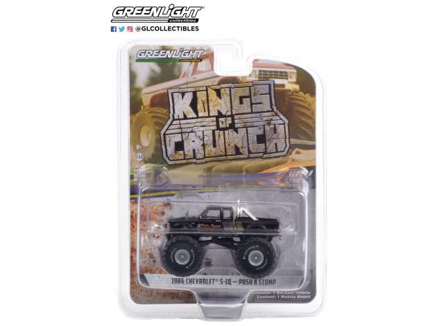 1/64 1986 Chevrolet S-10 Extended Cab Monster Truck Push N Stomp *Kings of Crunch Series 9*, black