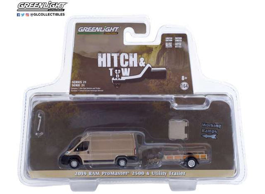 1/64 2019 Ram ProMaster 2500 Cargo High Roof and Utility Trailer *Hitch & Tow Series 21*, grey