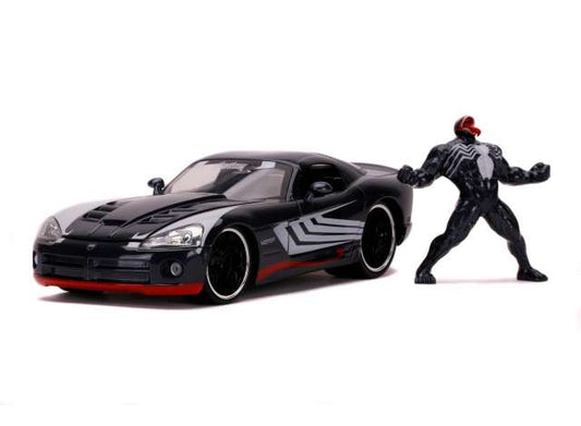 1/24 2008 Dodge Viper SRT-10 with Diecast Venom Figure, dark blue-grey