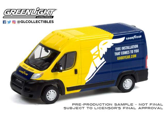 1/64 2019 Ram ProMaster 2500 Cargo High Roof Goodyear Tire Installation That Comes To You *Route Runners Series 3*, yellow/blue