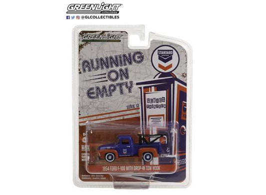 1/64 1954 Ford F-100 with Drop-in Tow Hook Standard Oil Company Roadside Service 24 Hour *Running on Empty Series 13*, blue/orange