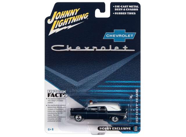 1/64 1957 Chevy Hearse, metisse blue & white