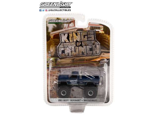 1/64 1987 Chevrolet Silverado Monster Truck Wasted Wages *Kings of Crunch Series 10*, blue