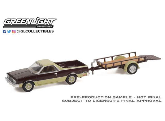 1/64 1984 Chevrolet El Camino Conquista with Utility Trailer *Hitch & Tow Series 24*, maroon metallic and beige