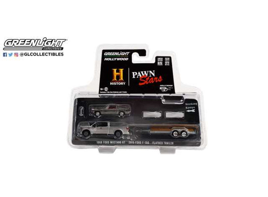 1/64 2015 Ford F-150 with Unrestored 1968 Ford Mustang GT Fastback on Flatbed *Hollywood Hitch & Tow Series 10*, grey