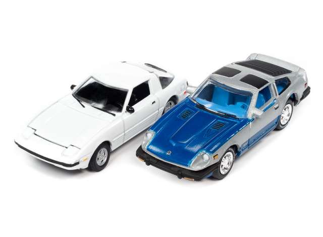1/64 1982 Mazda RX-7, white 1981 Datsun 280ZXn silver & medium blue