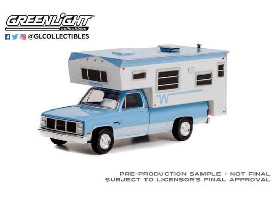 1/64 1985 GMC Sierra 2500 with Winnebago Slide-In Camper, light blue & frost white