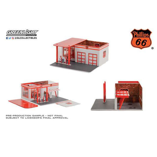 Greenlight - 1/64 Vintage Gas Station *Phillips 66* *Mechanic's Corner Series 9*, red-orange