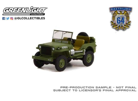 1/64 1942 Willys MB Jeep #20362162-S U.S. Army World War II Rough Rider Utah Beach Normandy *Battalion 64 Series 2*, army green