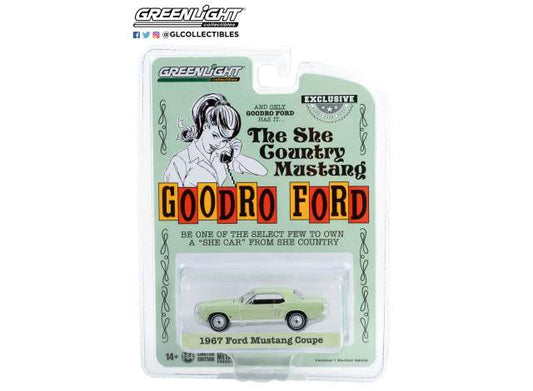 1/64 1967 Ford Mustang Coupe *She Country Special*, Bill Goodro Ford, Denver, Colorado, Limelite Green (Hobby Exclusive)