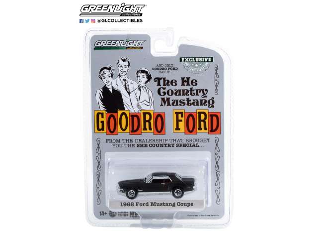 1/64 1968 Ford Mustang Coupe *He Country Special*, Bill Goodro Ford, Denver, Colorado, Stealth Black (Hobby Exclusive)