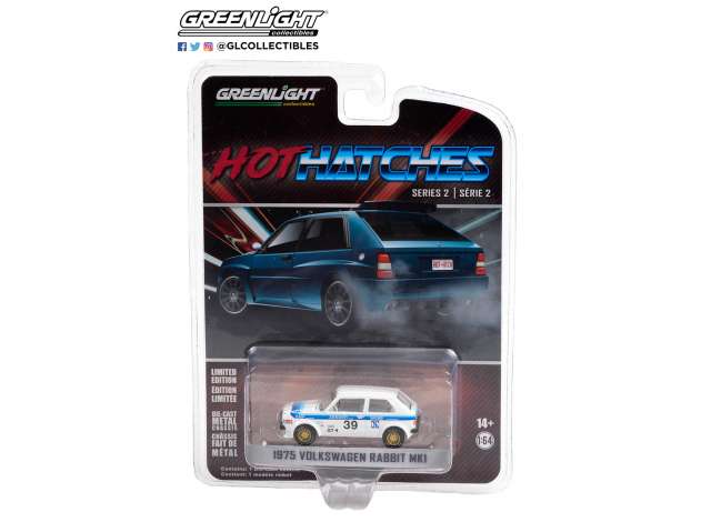 1/64 1975 Volkswagen Rabbit Mk1 GMP Performance #39 *Hot Hatches Series 2*, white/blue