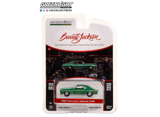 1/64 1969 Chevrolet Camaro Z/28 (Lot #1309.1) Tony Pizzi Automotive Philadelphia Pennsylvania *Barrett Jackson Series 10*, rally green with white stripes