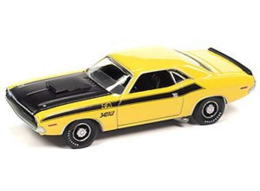 1/64 1970 Dodge Challenger T/A, Fy1 Banana with flat black hood & black T/A Side Stripes