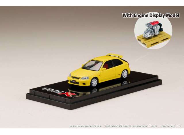 1/64 Honda CIVIC TYPE R (EK9) with Engine Display Model, sunlight yellow