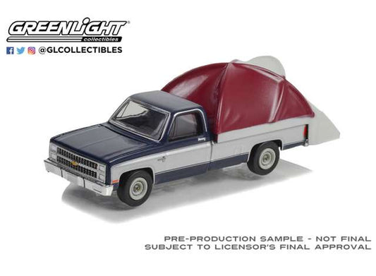 1/64 1982 Chevrolet C-10 Silverado with Modern Truck Bed Tent *The Great Outdoors Series 2*, grey/blue