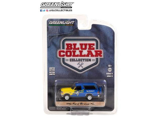 1/64 1996 Ford Bronco XL Michelin Tires *Blue Collar Collection Series 11*, blue/yellow